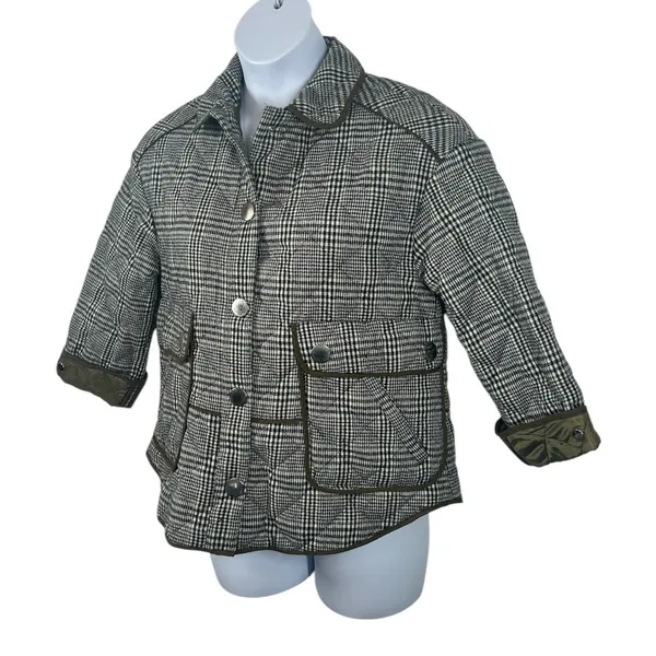Zara Oversized Plaid Utility Coat Jacket Medium Green Gray Check - Image 5