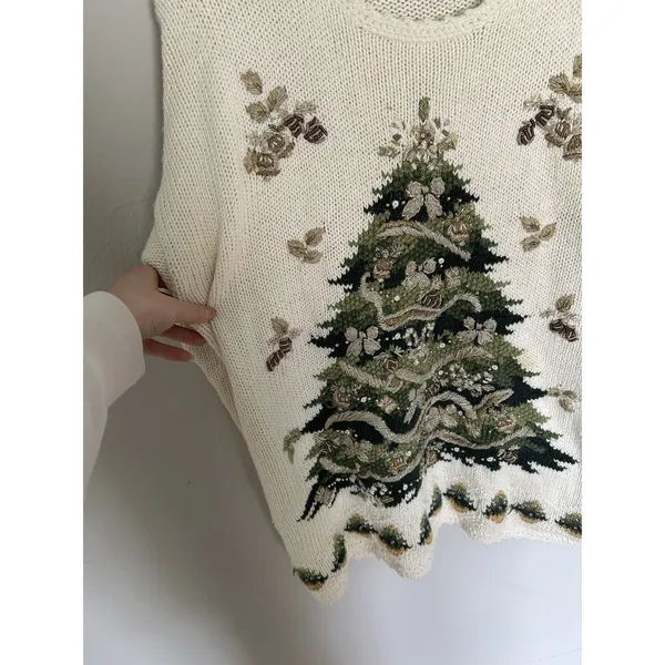 Vintage 90s Thick Knit Heirloom Collectibles Christmas Tree Sweater Size Large - Image 5