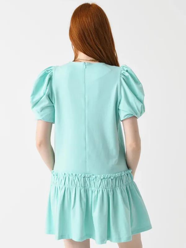 English Factory 100% Cotton Women’s XS Puff Sleeve Mini Dress in Mint Green - Image 2