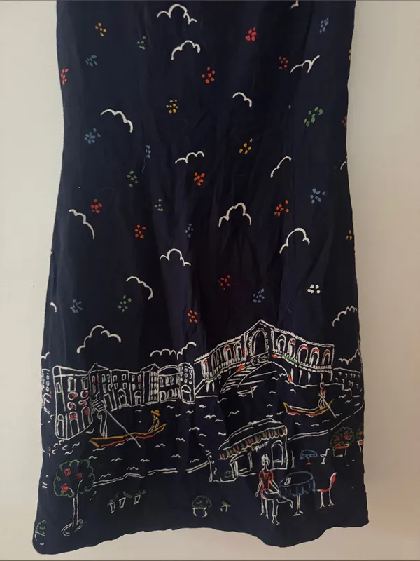 Women’s Navy Embroidered Venice Scene Mini Dress - Image 2