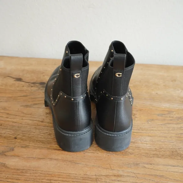 Coach Womens 11B Black Leather Studded Chelsea Lug Sole Ankle Boots‎ City Chic - Image 3