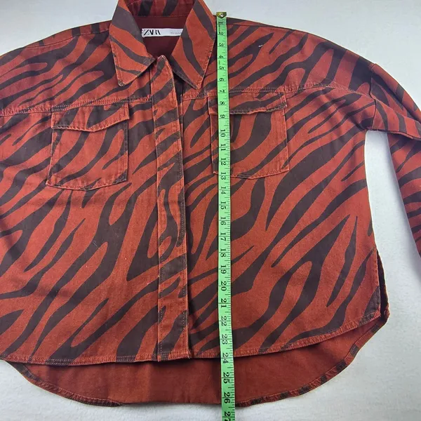 Zara Red Brown Zebra Print Oversized‎ Snaps Shirt Jacket Women's Size M - Image 9