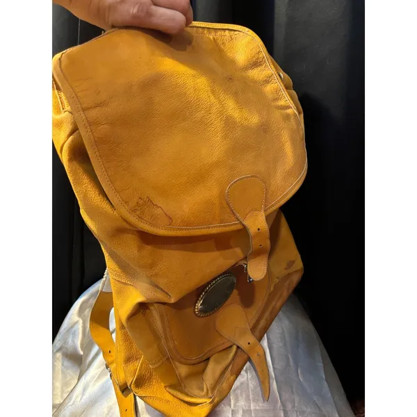 Vintage Amanda Johnson Yellow Leather Backpack Helsinki 1999 Commemorative Bag - Image 6