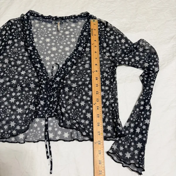 Free People Marne Star Sheer Mesh Top Women Small Black White Celestial Festival - Image 11