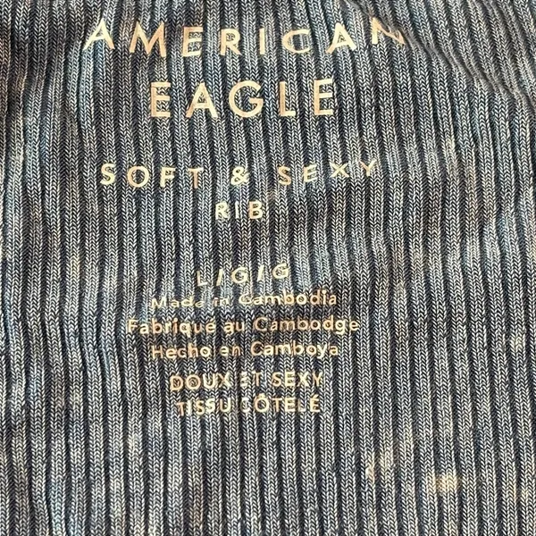 American Eagle Soft & Sexy Rib Blue V-Neck Short Sleeve Crop T-Shirt Large - Image 3