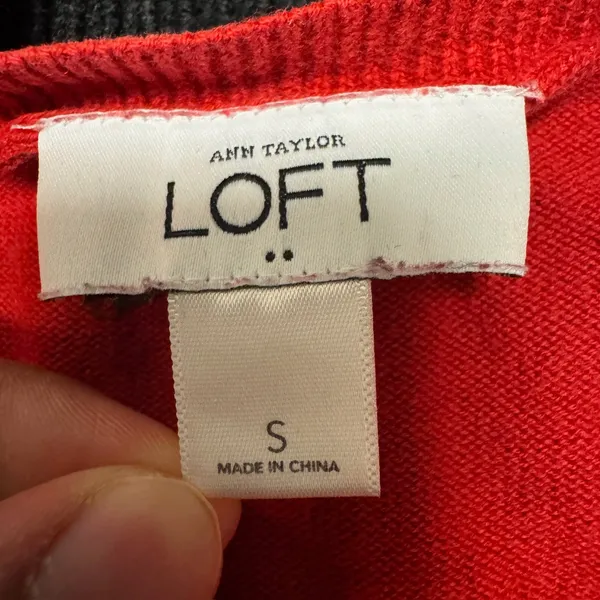 1803 | Ann Taylor LOFT Red Scoop Neck Cotton‎ Knit Pullover Sweater Women S - Image 5