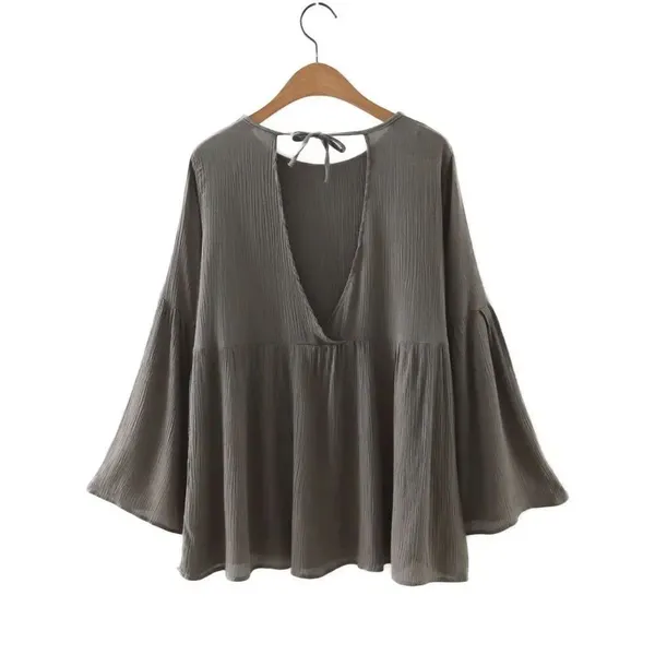 ✨HP✨V Cut Back Fluted Sleeve Babydoll Blouse✨ Green - Image 6