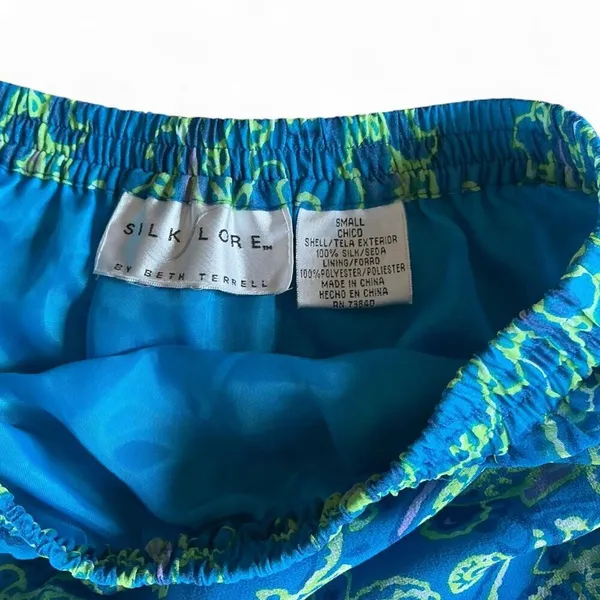 Vintage 100% Silk Midi‎ Skirt Small Blue - Image 2