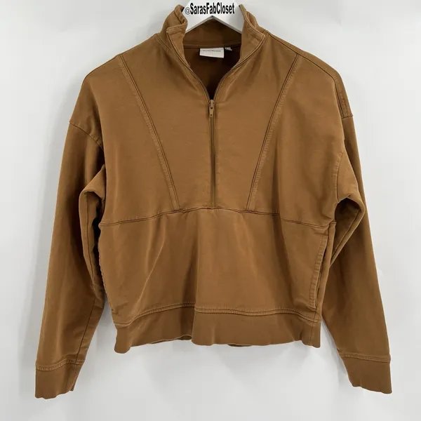 Richer Poorer‎ Terry Half Zip Pullover in Woodgrain Tan Brown Women's Size Small - Image 3
