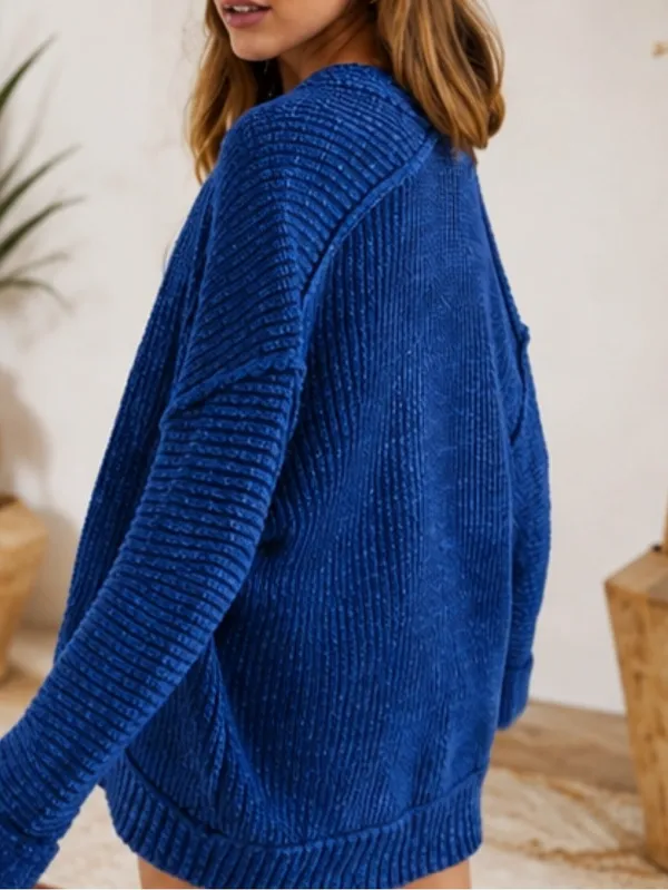 Free People High Hopes Cozy Open-Front Blue Knit Cardigan Sweater Size Small - Image 2