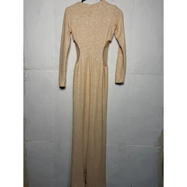 Dress the Population Lara Sequin Cutout Maxi Dress Womens XS Tan Cream - Image 6