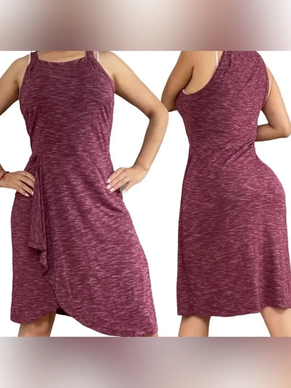 Maeve Anthropologie Asymmetrical Knit Dress Medium Maroon Boho Artsy Comfy - Image 2