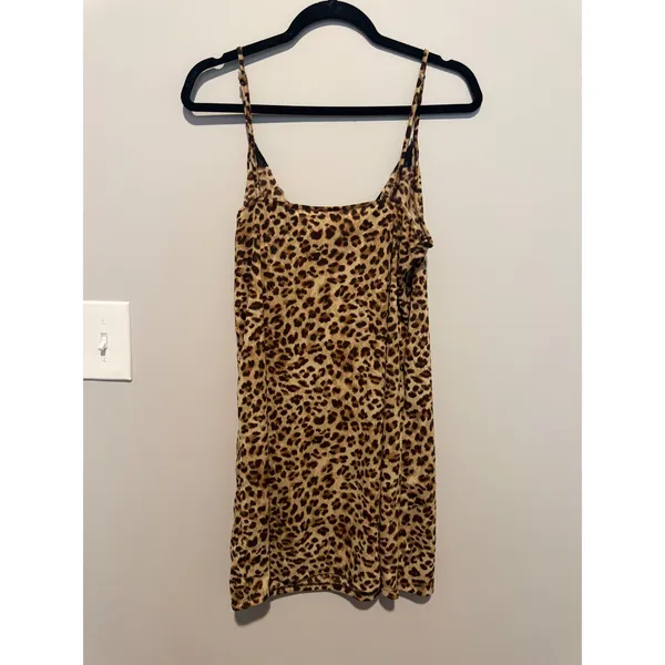 Morgan Taylor Intimates Leopard Print Lace Trim Chemise Nightgown Large Brown - Image 3