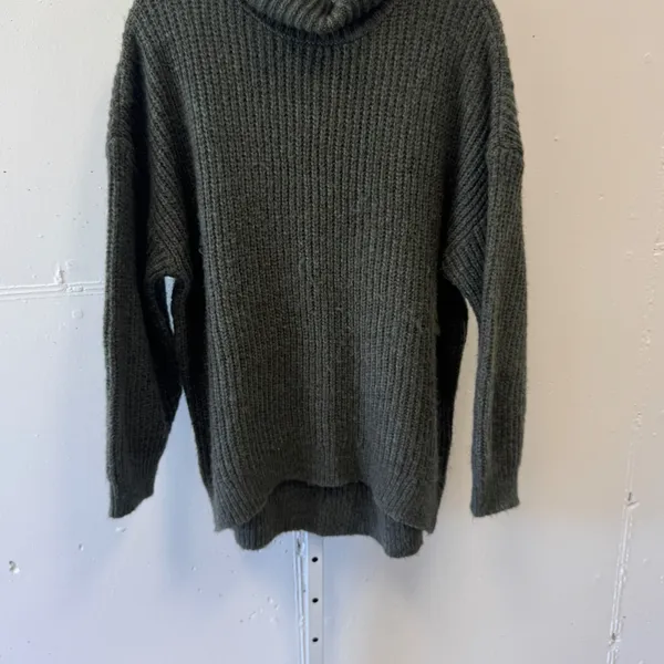 Old Navy Green Shaker Rib Turtleneck Tunic Length Sweater Oversized Wool Mix Lg - Image 4