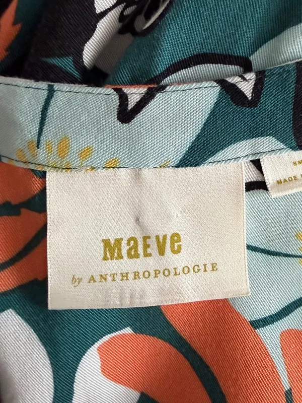 Maeve Anthropologie Juno Dress Tropical Floral Small Bold Flowy Relaxed V-Neck - Image 11