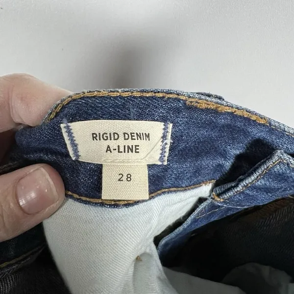 Madewell, New, Rigid Denim Straight Destructed Mini Jean Denim‎ Skirt, Size 28 - Image 5