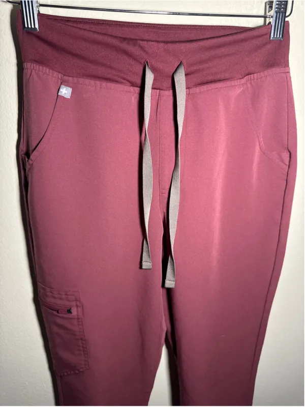 FIGS HW Zamora Jogger Pants XS Burgundy Grey inseam 29” - Image 2