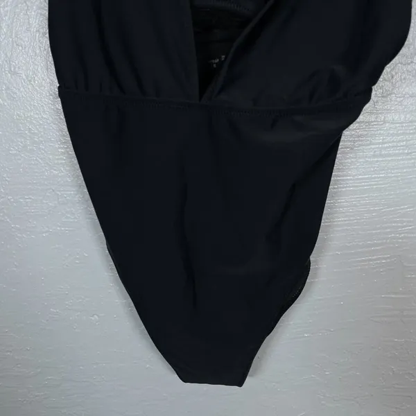 Aerie Women M Black Layered One Piece Swimsuit Bandeau Deep V-Neck Full Coverage - Image 2