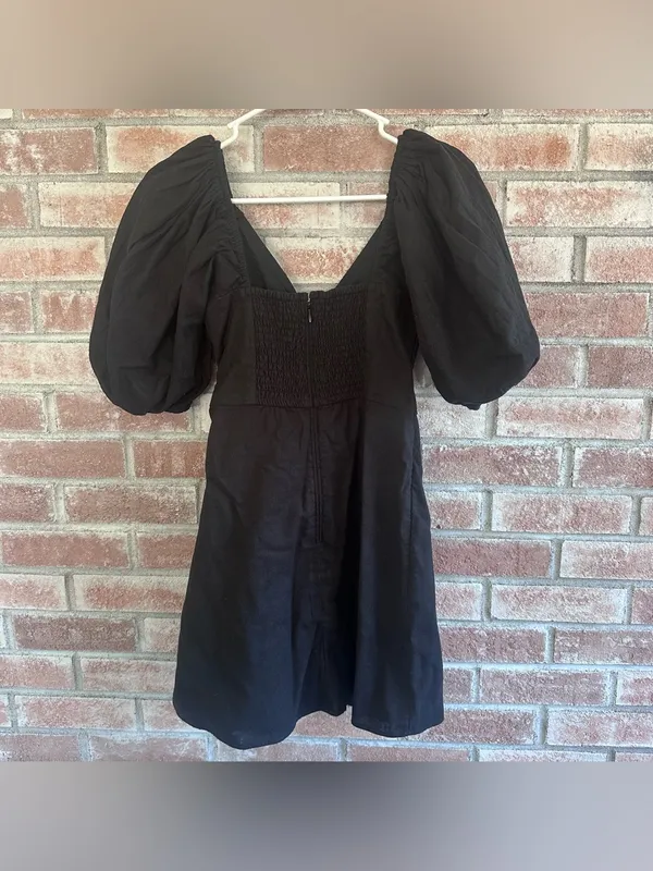Abercrombie Fitch Faux Wrap Dress Linen Blend Black Women’s Small Puff Sleeve - Image 6