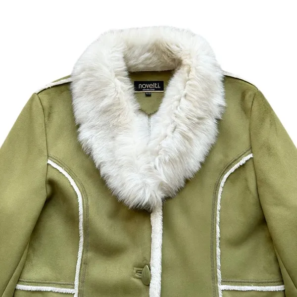 🔃Novelti Adorable Junior Green Faux Suede Faux Fur Jacket - Image 4