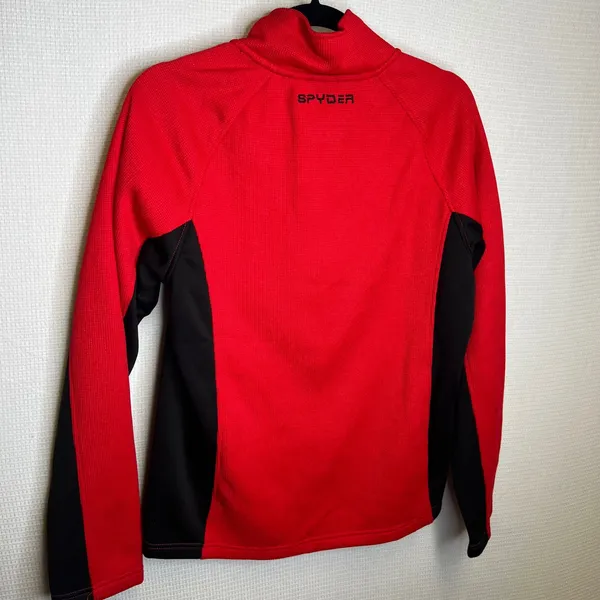 Spyder Womens Red Black Waffle Knit Quarter Zip Fleece Pullover SPFDD033 Small - Image 2