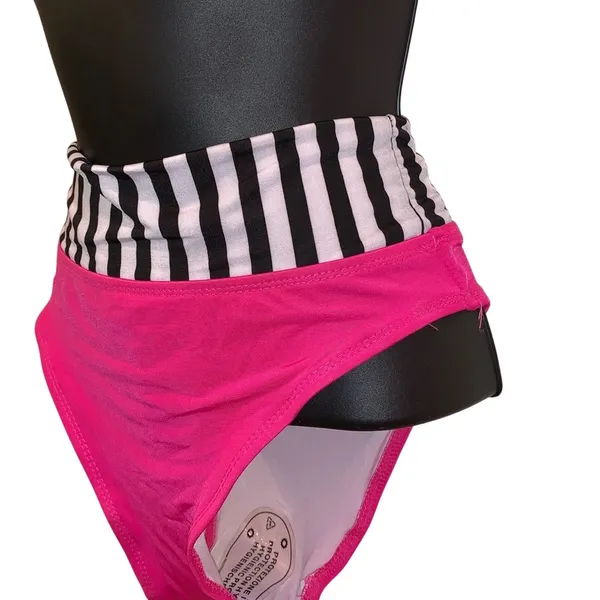 Bella Rose Colorblock Bikini Bottom Small‎ NWT Pink Stripe Retro Y2K Swimwear - Image 3