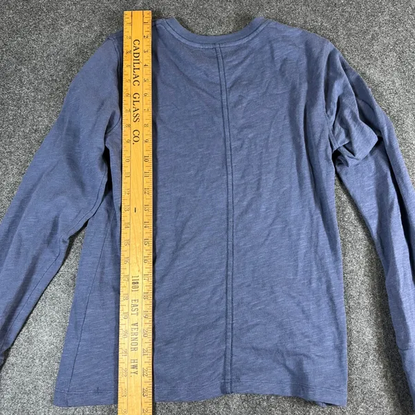 Quince Women Blue Organic Cotton Slub Long Sleeve Crew Neck Tee XS Vertical Seam - Image 7