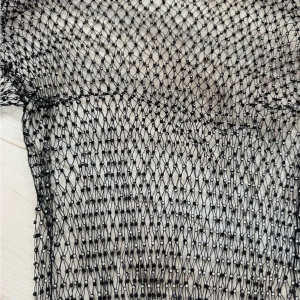 Amazon Black Crystal Net Long-Sleeve Crop Top - Image 3