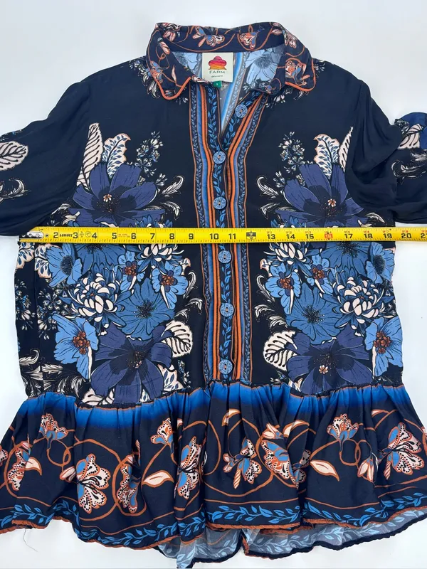 FARM Rio Navy Floral Button-Front Blouse with Blue & Cream Accents - Image 8