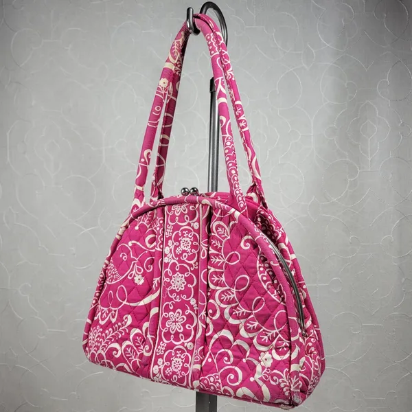 VTG Vera Bradley Eloise Bag Large Barbie Hot Pink Kiss Lock Dome Shoulder Purse - Image 9