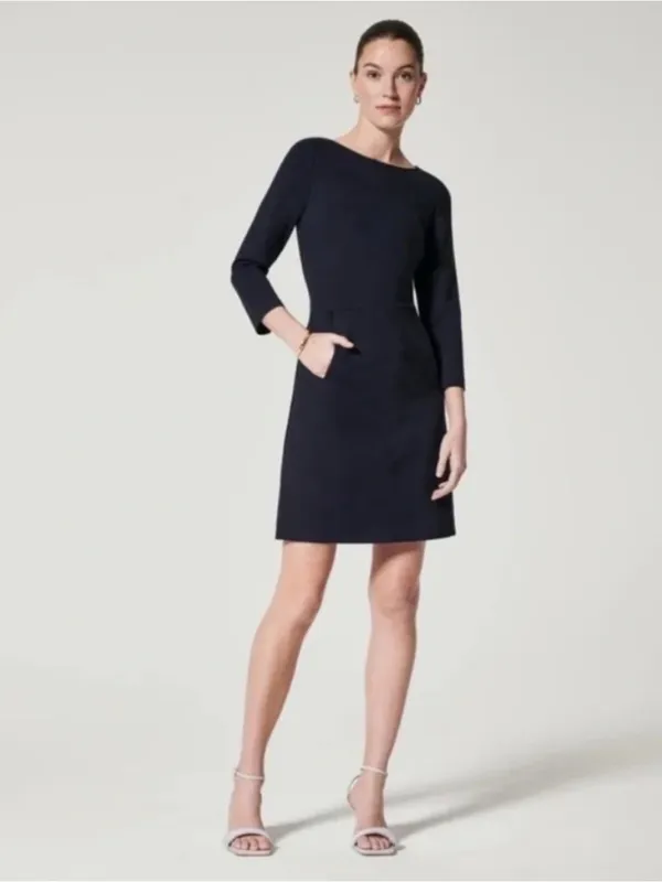 NWT Spanx Black The Perfect Shift Dress 3/4 sleeves A Line LBD Medium - Image 2
