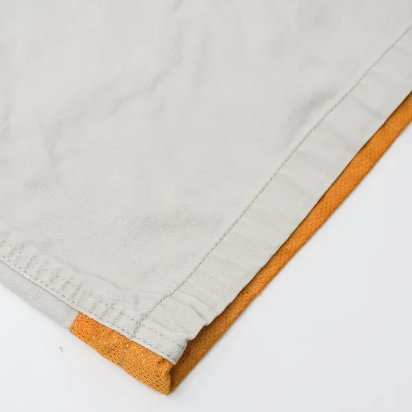 Vintage 90s Bum Equipment Jeans Khaki & Orange Denim Overall Shorts - Image 8