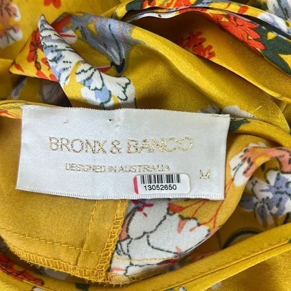 RTR Bronx and BancoNarciss Dress Sz Medium Yellow Floral asymmetrical ruffle - Image 5