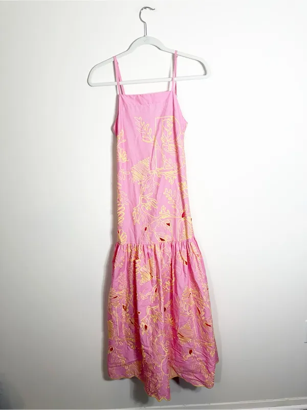 Anthropologie Beatrice B Abito Tessuto Pink Yellow Embroidered Maxi Dress Tank 0 - Image 3