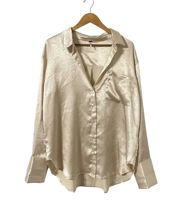 FREE PEOPLE Shooting For The Moon Satin Long Sleeve Button Up Top Shirt Blouse - Image 4