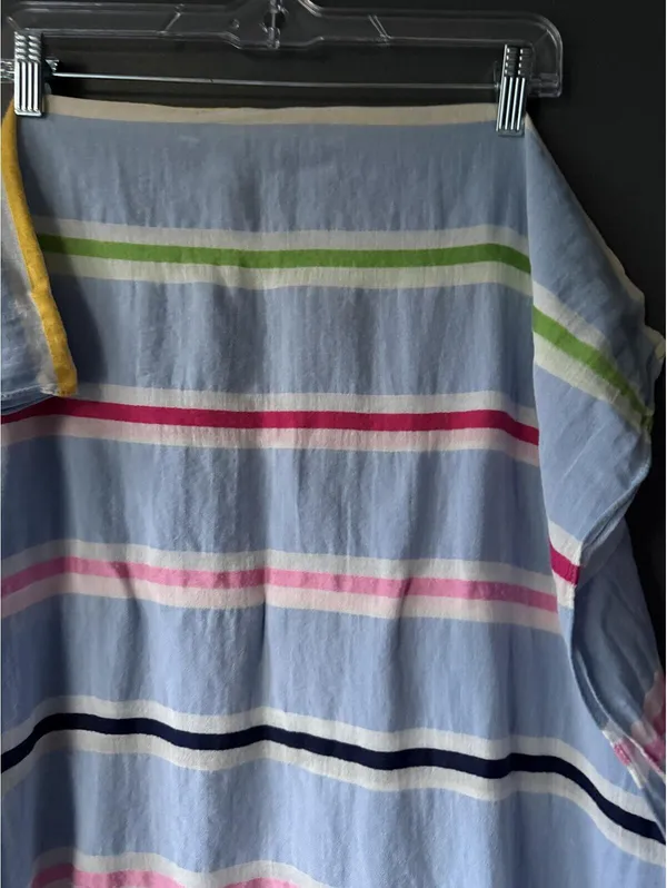Light Blue Striped Lightweight Scarf with Fringe Edges - Image 5