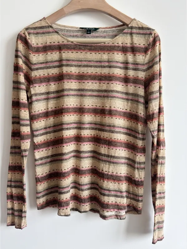 Lauren Ralph Lauren 100% Linen Striped Long Sleeve Top Multicolor Size L - Image 2
