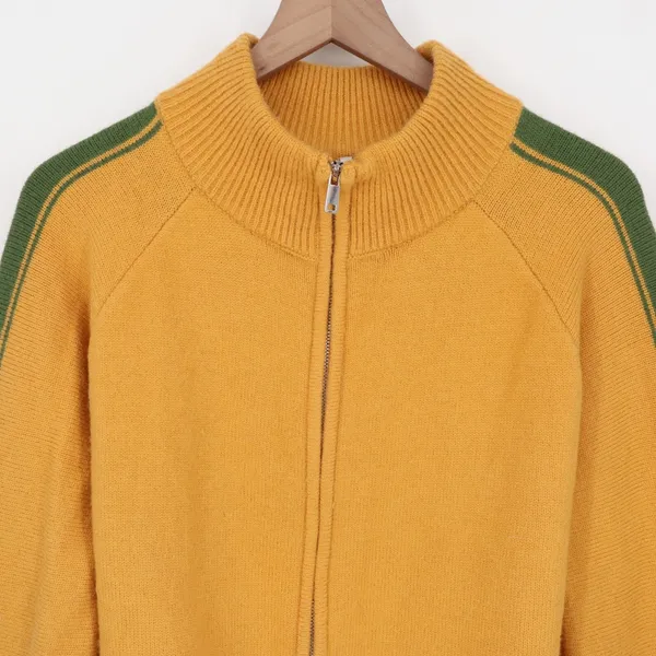 Track Jacket Womens Large Yellow Knit Ribbed Full Zip Mock Neck Raglan Sleeve - Image 2