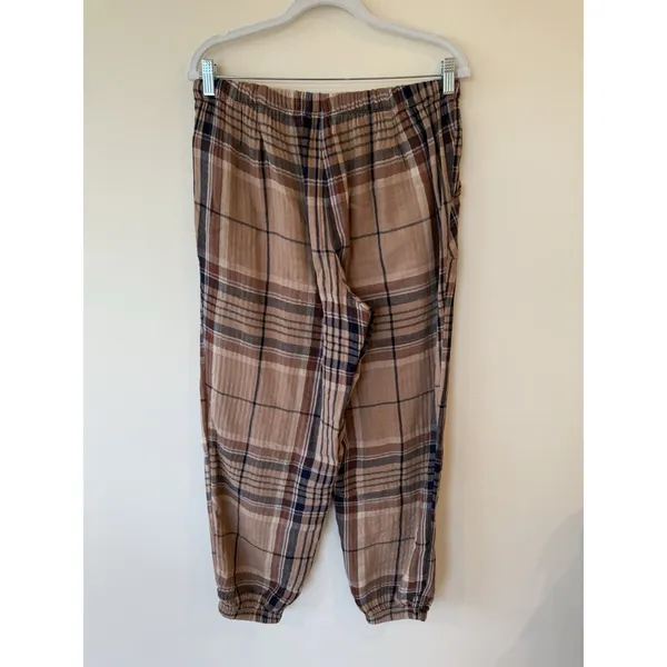 Aerie women’s gauze pants size M high waist brown plaid Loungewear grandmacore - Image 2