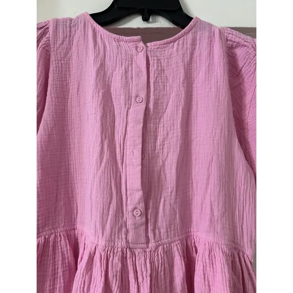 &merci Pink Gauze Mini Babydoll Dress Puff Sleeve Cotton Women’s Small Cottage - Image 6