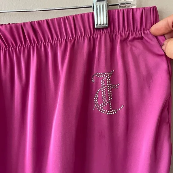 Juicy Couture Sz XL Hot Pink Satin Pajama‎ Pants Joggers Lounge Pull On - Image 2