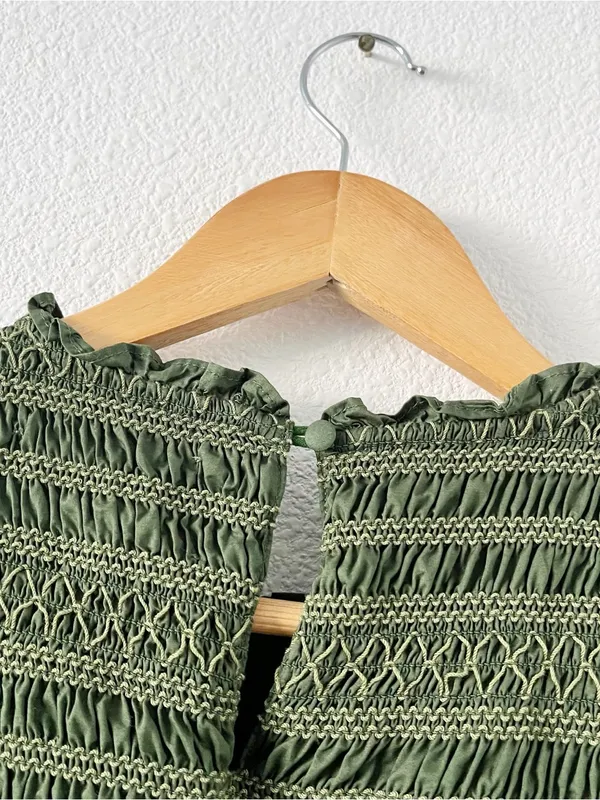 Hill House Home Ellie Nap Olive Green Smocked Puff Sleeve Mini Dress - Image 8