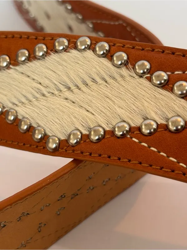Michael Kors Silver Studded Diamond Design Calf Hair Panels Belt Sz L NWT - Image 8