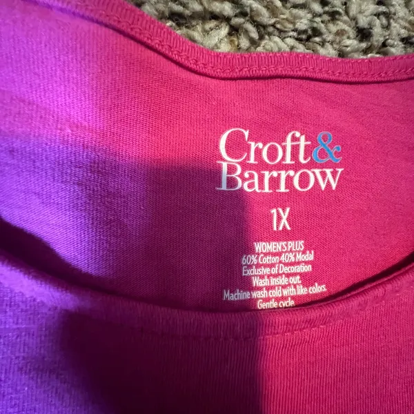 Croft & Barrow Womens 1X Magenta‎ Pink Crochet Lace Long Sleeve Top Blouse - Image 3