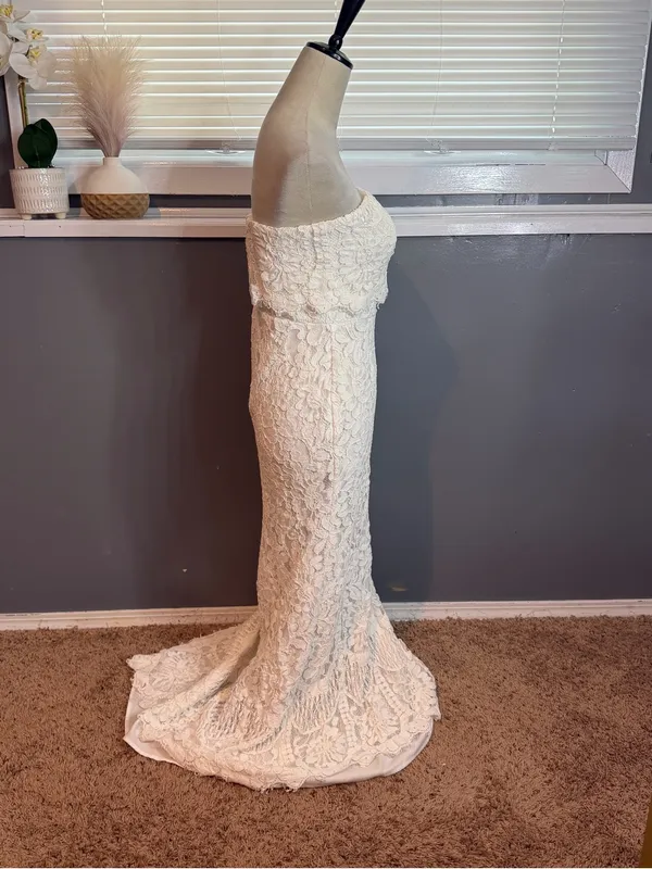 Lulus White Lace Mermaid Maxi Dress Strapless Bridal Rehearsal Gown Small USA - Image 3