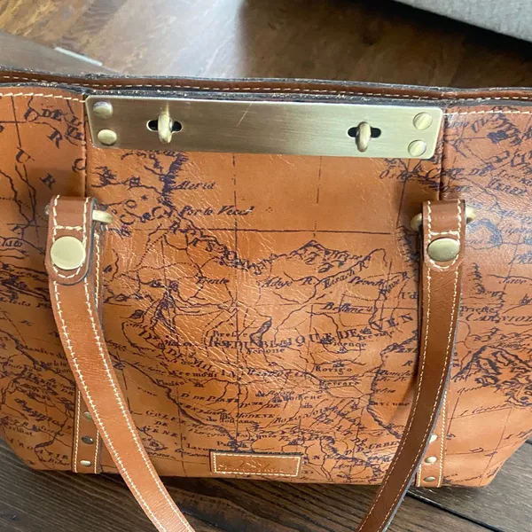 Patricia Nash Benvenuto Italy Map Brown Leather Antique Brass Xlarge Tote Bag - Image 3