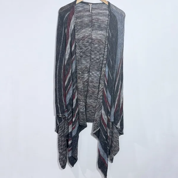 Free People Big‎ Trail Poncho Cardigan Sweater Blue Multi Large Festival Indie - Image 4