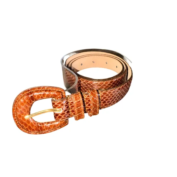 Genuine‎ Snake Skin Belt Womens M/L Brown Cognac Exotic Leather Western Boho Y2K - Image 2