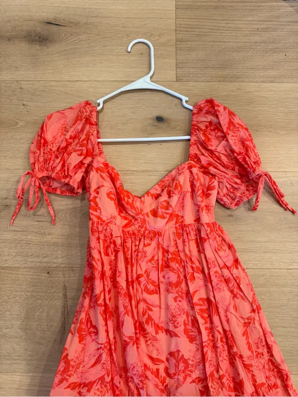Vestique Coral-Red Floral Babydoll Dress - Image 2