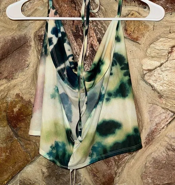 Commense Tie Dye Print Halter Backless Skirt Set size xs Green - Image 4